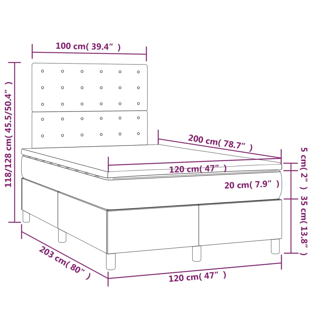 Letto a Molle Materasso e LED Grigio Scuro 120x200cm in Tessuto - homemem39