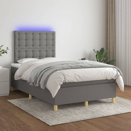 Letto a Molle Materasso e LED Grigio Scuro 120x200cm in Tessuto - homemem39