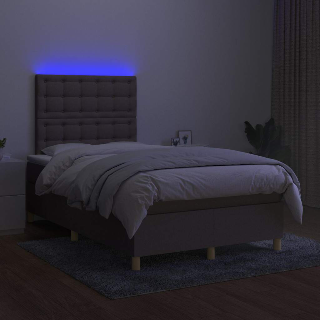 Letto a Molle con Materasso e LED Tortora 120x200cm in Tessuto