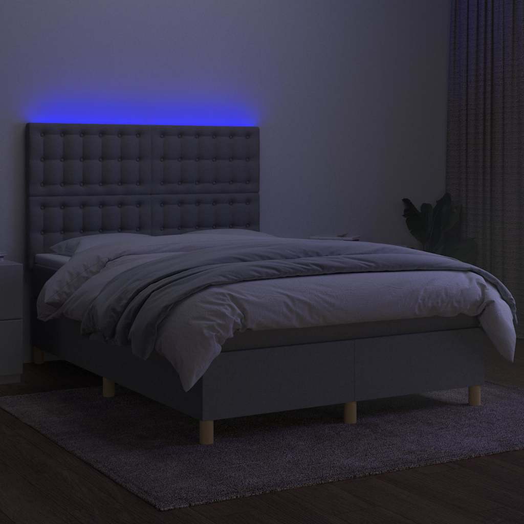 Letto a Molle Materasso e LED Grigio Chiaro 140x190 cm Tessuto