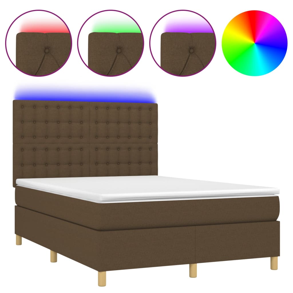 Letto a Molle Materasso e LED MarroneScuro 140x190cm in Tessuto | homemem39