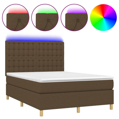 Letto a Molle Materasso e LED MarroneScuro 140x190cm in Tessuto | homemem39