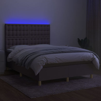 Letto a Molle con Materasso e LED Tortora 140x190 cm in Tessuto