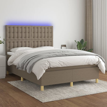 Letto a Molle con Materasso e LED Tortora 140x200 cm in Tessuto