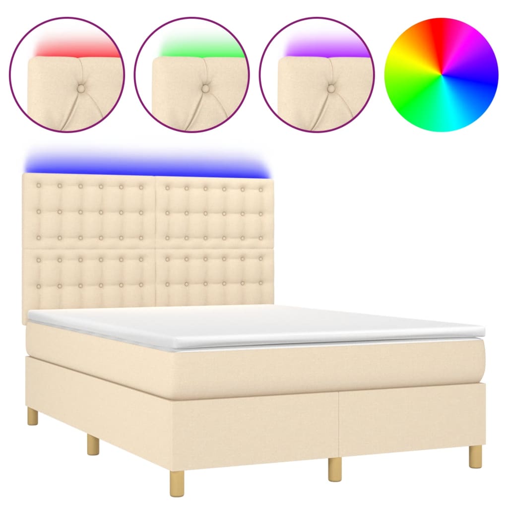 Letto a Molle con Materasso e LED Crema 140x200 cm in Tessuto | homemem39