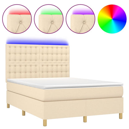 Letto a Molle con Materasso e LED Crema 140x200 cm in Tessuto | homemem39