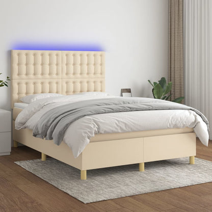 Letto a Molle con Materasso e LED Crema 140x200 cm in Tessuto | homemem39