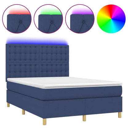 Letto a Molle con Materasso e LED Blu 140x200 cm in Tessuto | homemem39