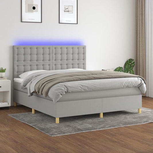 Letto a Molle Materasso e LED Grigio Chiaro 160x200 cm Tessuto - homemem39