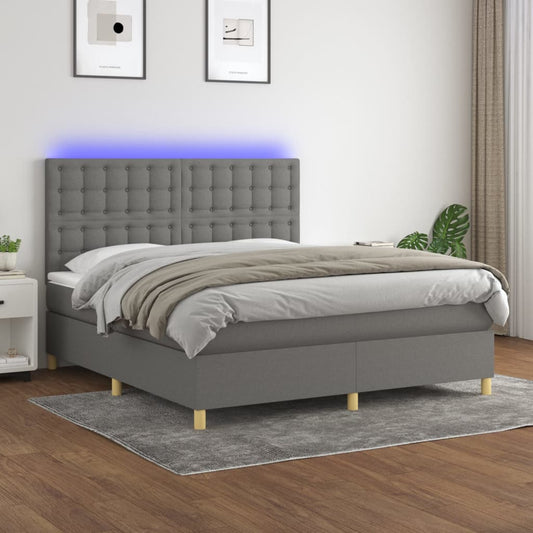 Letto a Molle Materasso e LED Grigio Scuro 160x200cm in Tessuto - homemem39