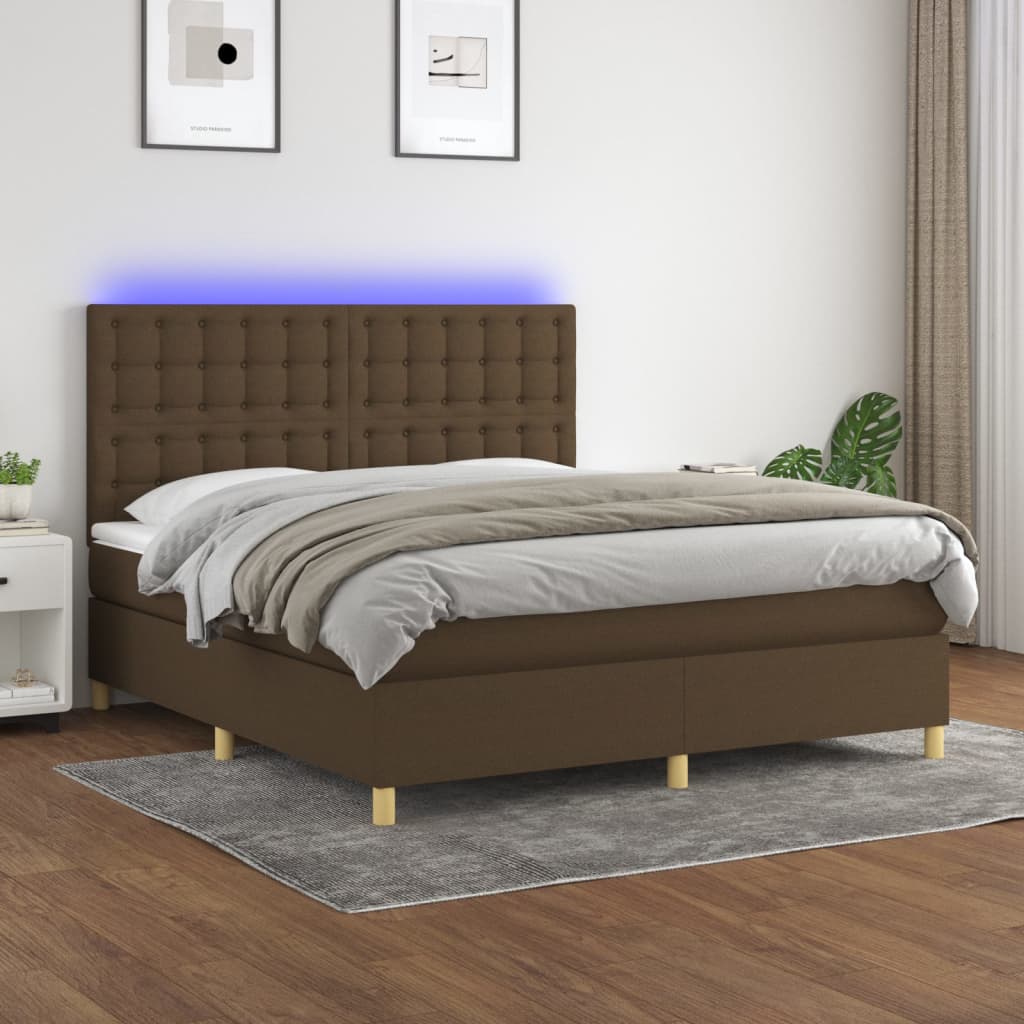 Letto a Molle Materasso e LED Marrone Scuro 160x200 cm Tessuto | homemem39