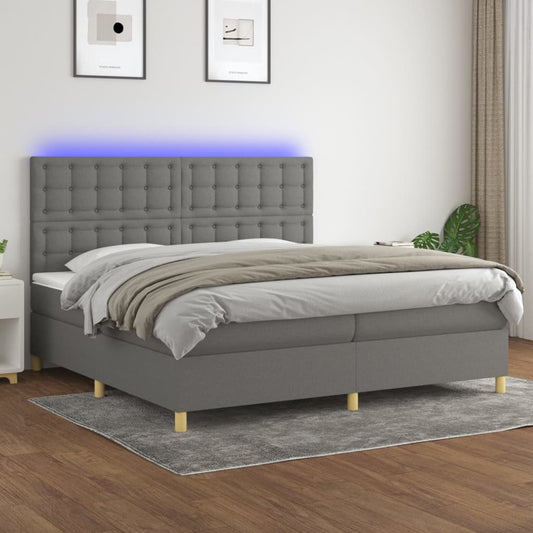 Letto a Molle Materasso e LED Grigio Scuro 200x200cm in Tessuto - homemem39