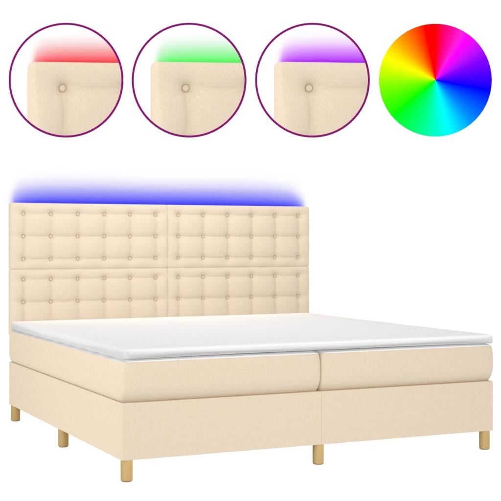 Letto a Molle Materasso e LED bianco 200x200cm in Tessuto - homemem39