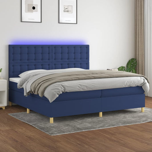 Letto a Molle Materasso e LED Blu 200x200cm in Tessuto - homemem39