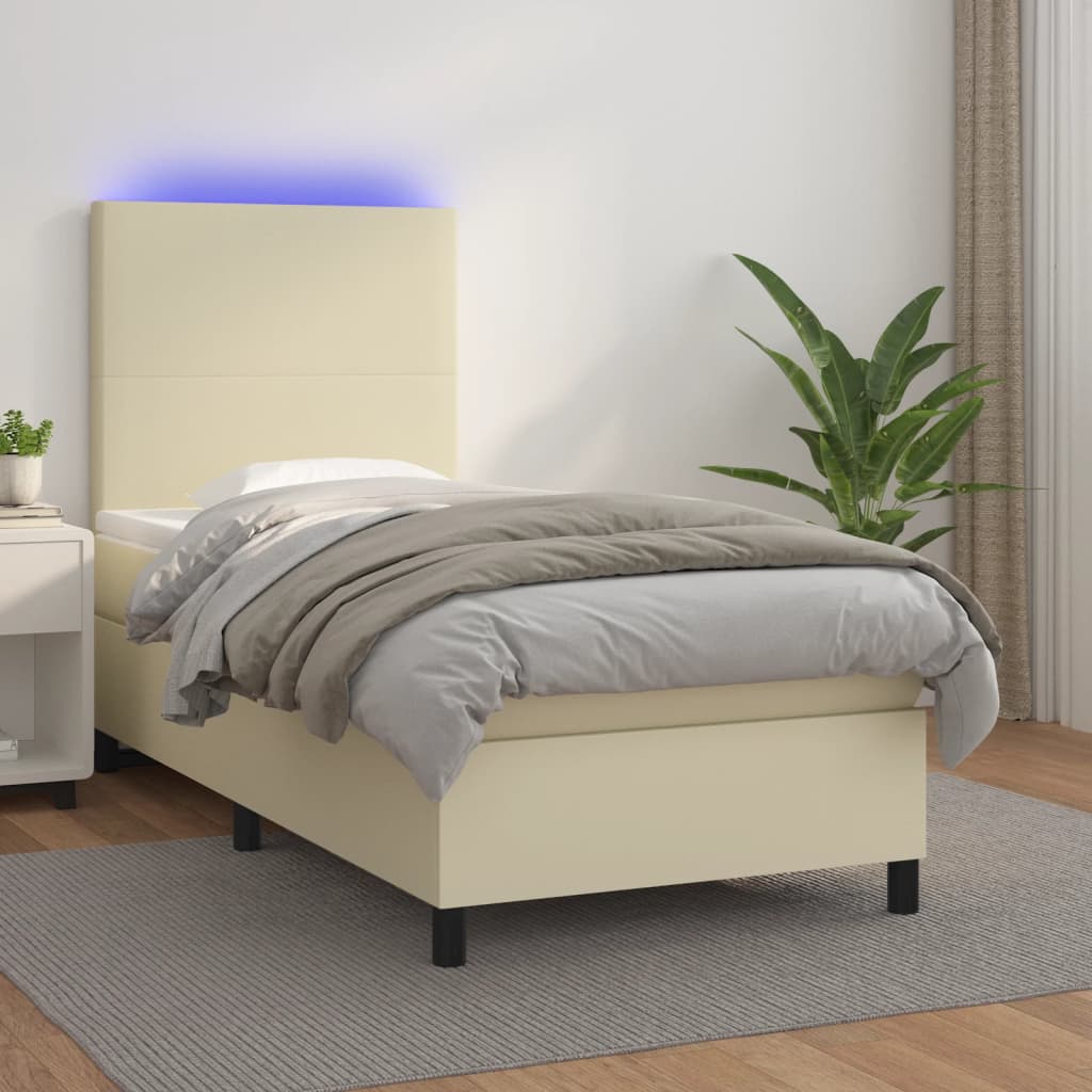 Giroletto a Molle con Materasso e LED Crema 80x200cm Similpelle | homemem39