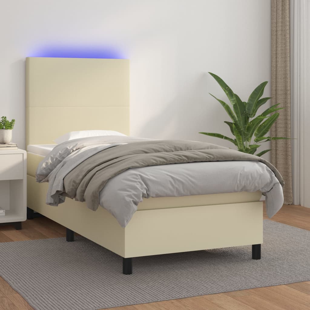Giroletto a Molle con Materasso e LED Crema 90x190cm Similpelle | homemem39