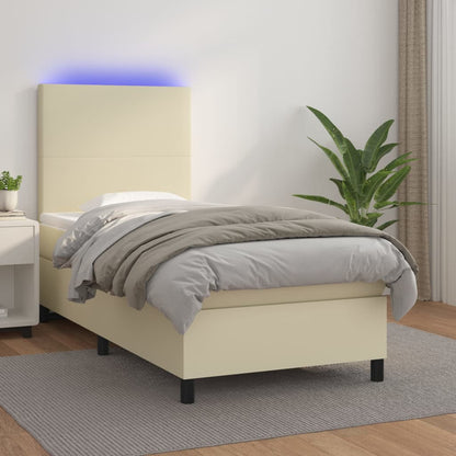 Giroletto a Molle con Materasso e LED Crema 90x190cm Similpelle | homemem39
