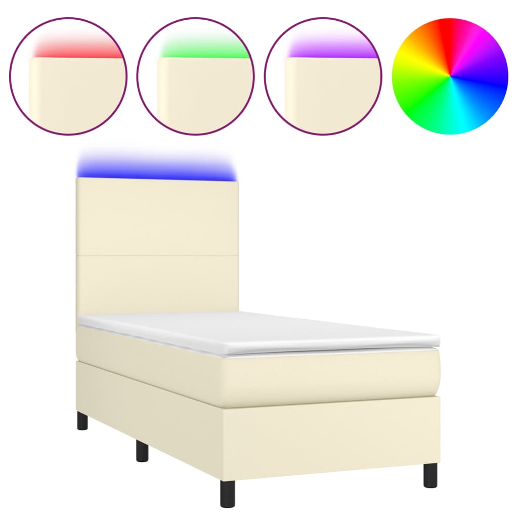 Giroletto a Molle con Materasso e LED Crema 90x200cm Similpelle | homemem39