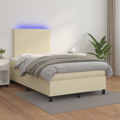 Giroletto Molle con Materasso e LED Crema 120x200cm Similpelle | homemem39