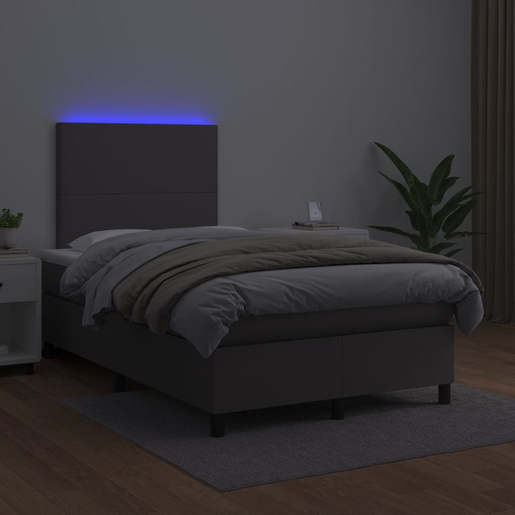 Giroletto Molle con Materasso e LED Grigio 120x200cm Similpelle