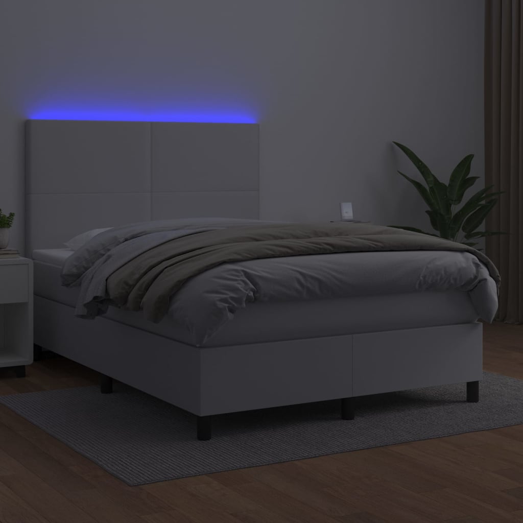 Giroletto Molle con Materasso e LED Bianco 140x190cm Similpelle