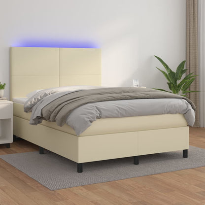 Giroletto a Molle con Materasso e LED Crema 140x190 cm