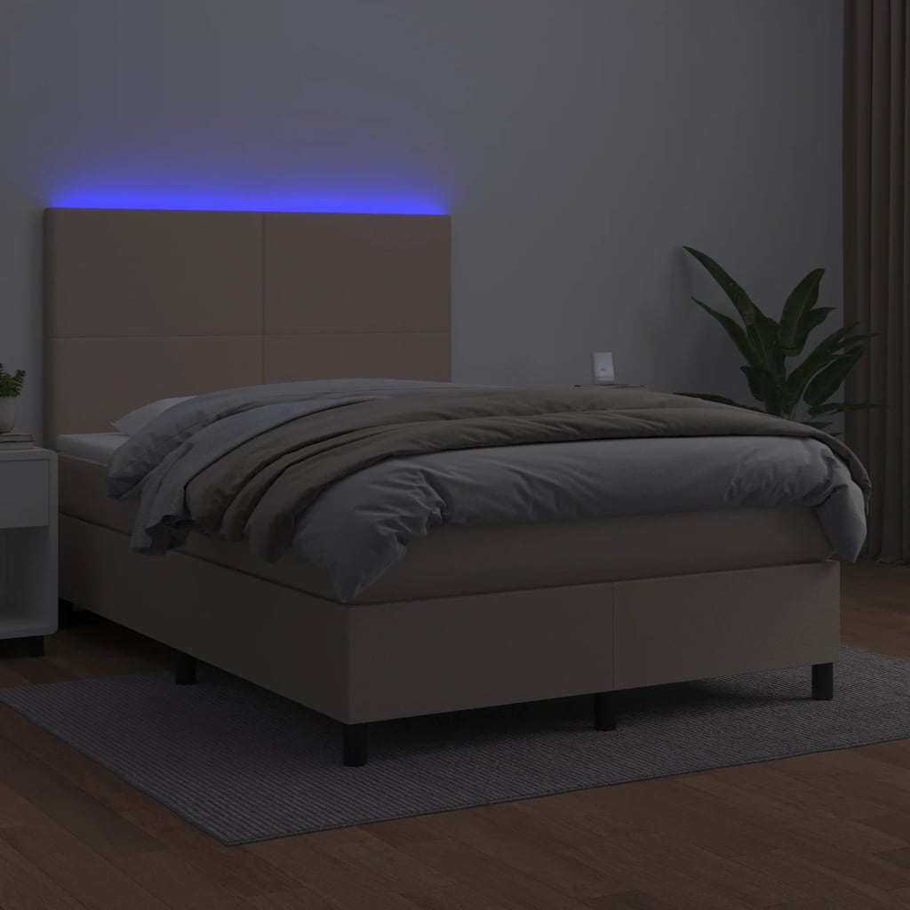 Giroletto Molle Materasso e LED Cappuccino 140x190cm Similpelle