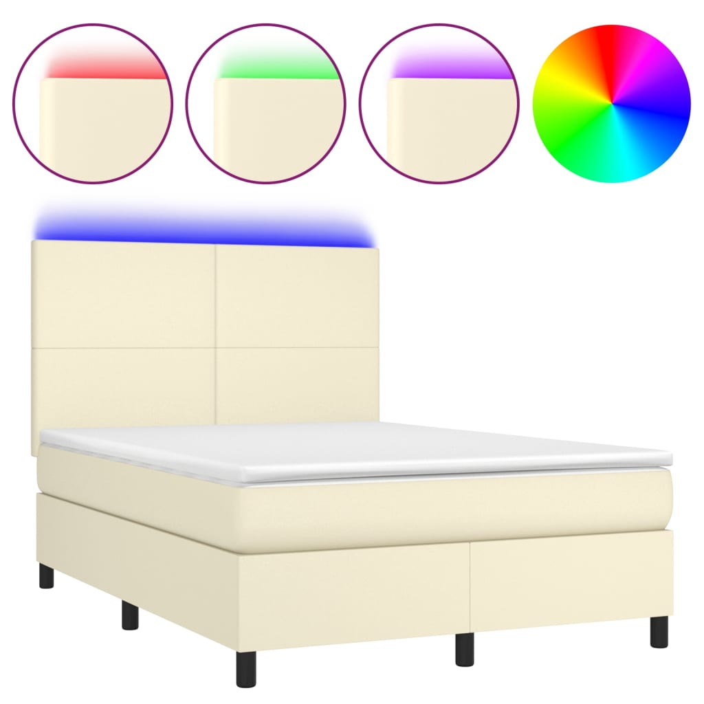 Giroletto a Molle con Materasso e LED Crema 140x200 cm | homemem39
