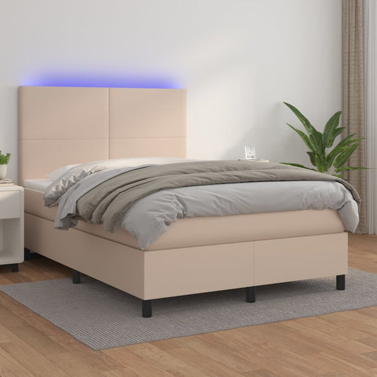 Giroletto Molle Materasso e LED Cappuccino 140x200cm Similpelle - homemem39