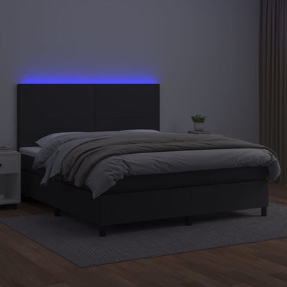 Giroletto a Molle con Materasso e LED Nero 160x200cm Similpelle