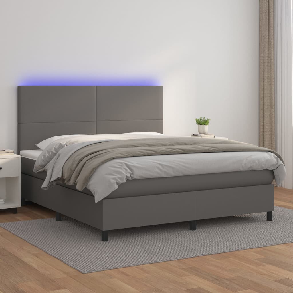 Giroletto Molle con Materasso e LED Grigio 160x200cm Similpelle | homemem39