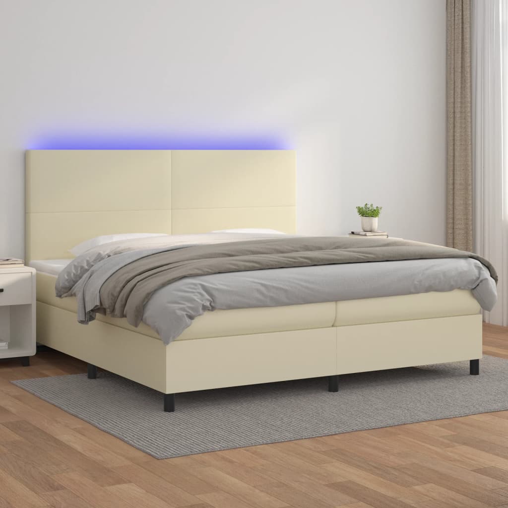 Giroletto a Molle con Materasso e LED Crema 200x200 cm | homemem39