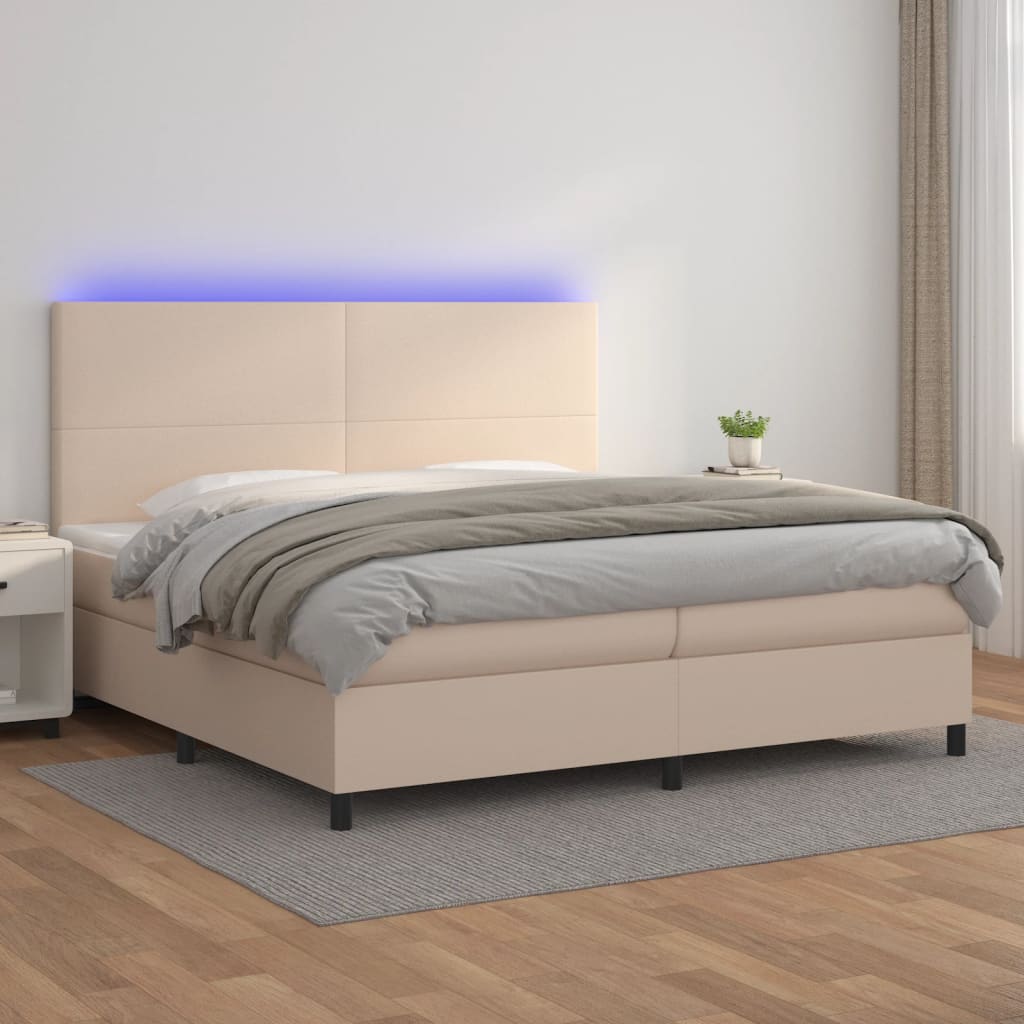 Giroletto Molle Materasso e LED Cappuccino 200x200cm Similpelle | homemem39