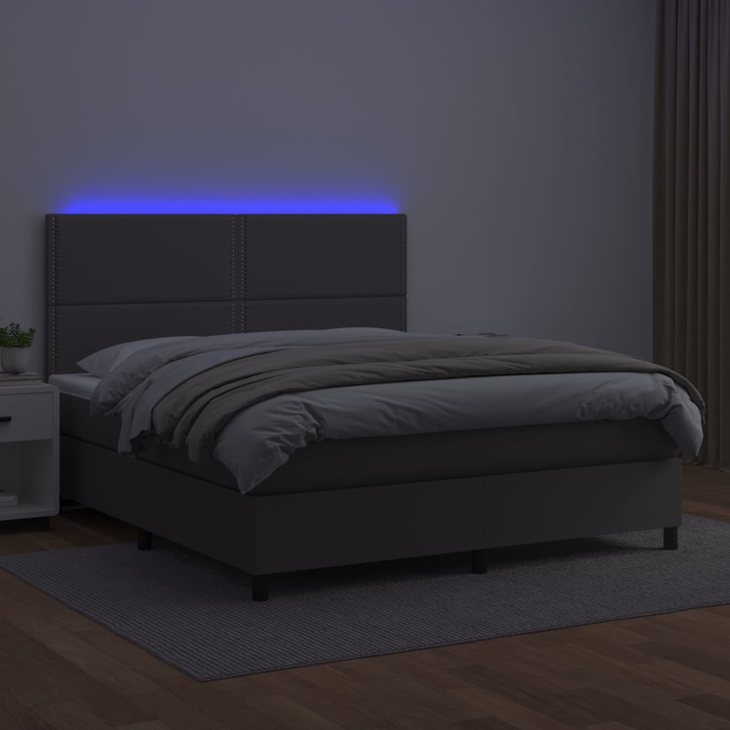 Giroletto Molle con Materasso e LED Grigio 140x190cm Similpelle