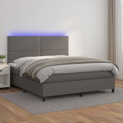 Giroletto Molle con Materasso e LED Grigio 140x190cm Similpelle