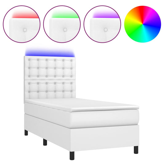 Giroletto Molle con Materasso e LED Bianco 80x200 cm Similpelle