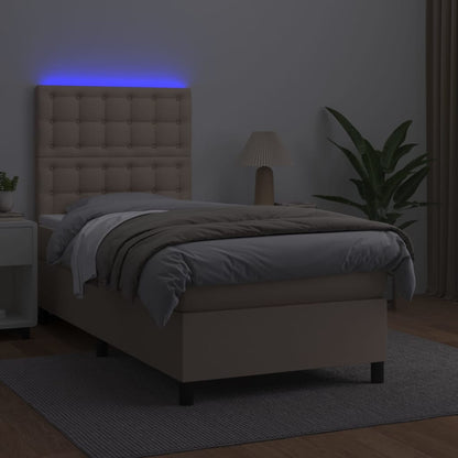 Giroletto Molle Materasso e LED Cappuccino 80x200 cm Similpelle
