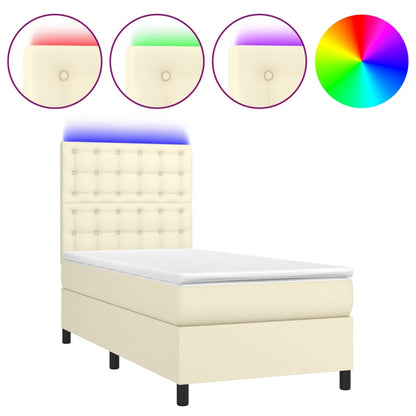 Giroletto a Molle con Materasso e LED Crema 90x190cm Similpelle | homemem39