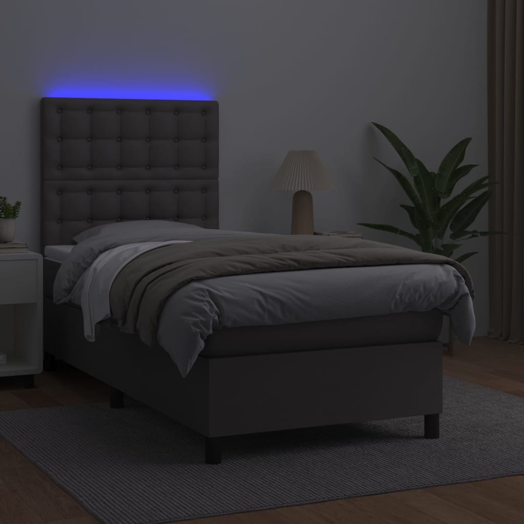 Giroletto Molle con Materasso e LED Grigio 90x190cm Similpelle - homemem39