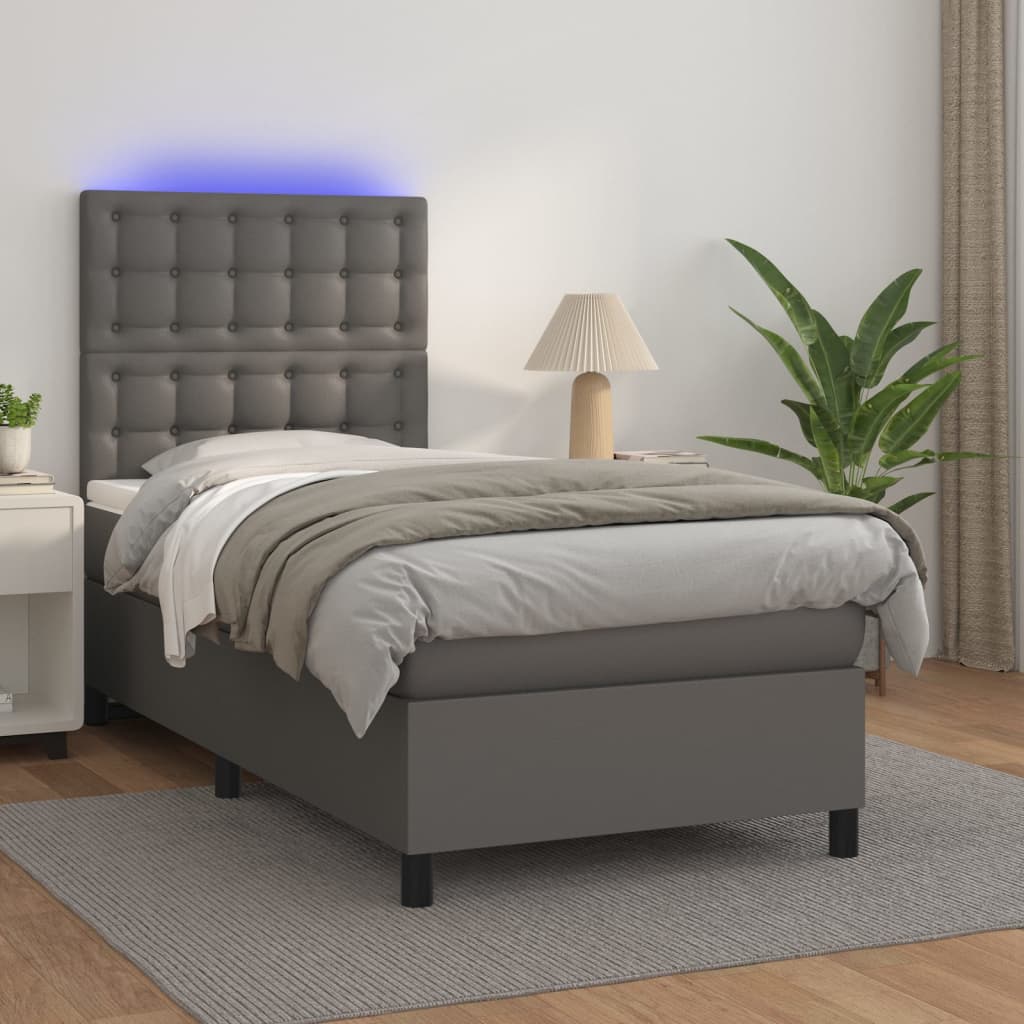 Giroletto Molle con Materasso e LED Grigio 90x190cm Similpelle - homemem39