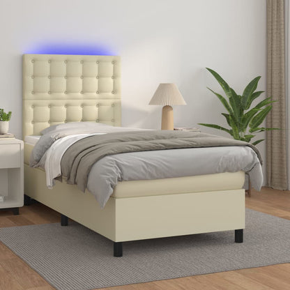 Giroletto a Molle con Materasso e LED Crema 90x200cm Similpelle | homemem39