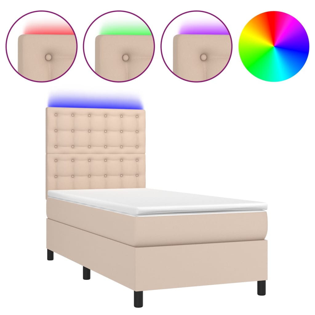 Giroletto Molle Materasso e LED Cappuccino 100x200cm Similpelle | homemem39