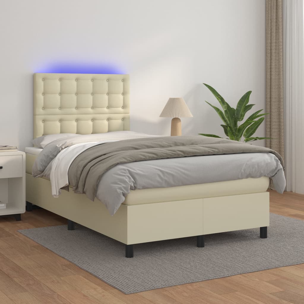 Giroletto Molle con Materasso e LED Crema 120x200cm Similpelle | homemem39