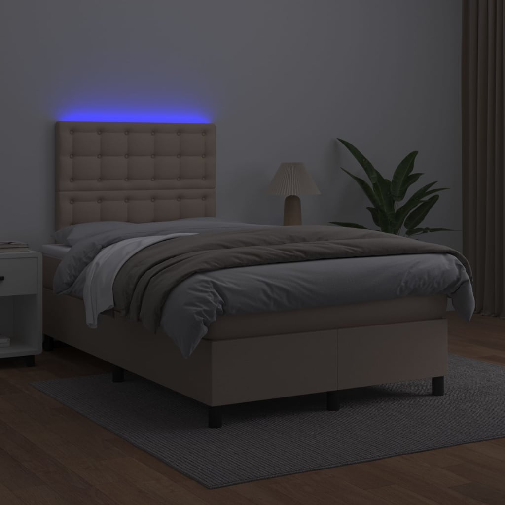 Giroletto Molle Materasso e LED Cappuccino 120x200cm Similpelle