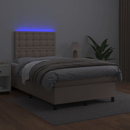 Giroletto Molle Materasso e LED Cappuccino 120x200cm Similpelle