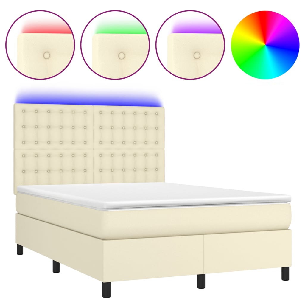 Giroletto a Molle con Materasso e LED Crema 140x190 cm | homemem39