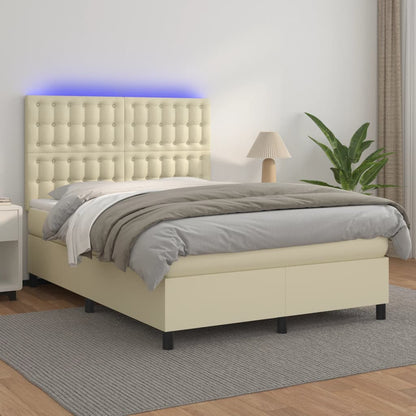 Giroletto a Molle con Materasso e LED Crema 140x190 cm | homemem39