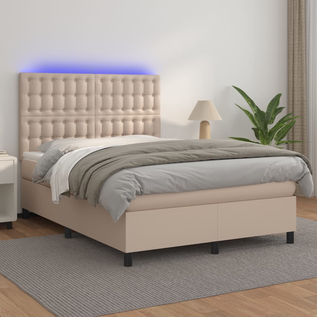 Giroletto Molle Materasso e LED Cappuccino 140x190cm Similpelle - homemem39