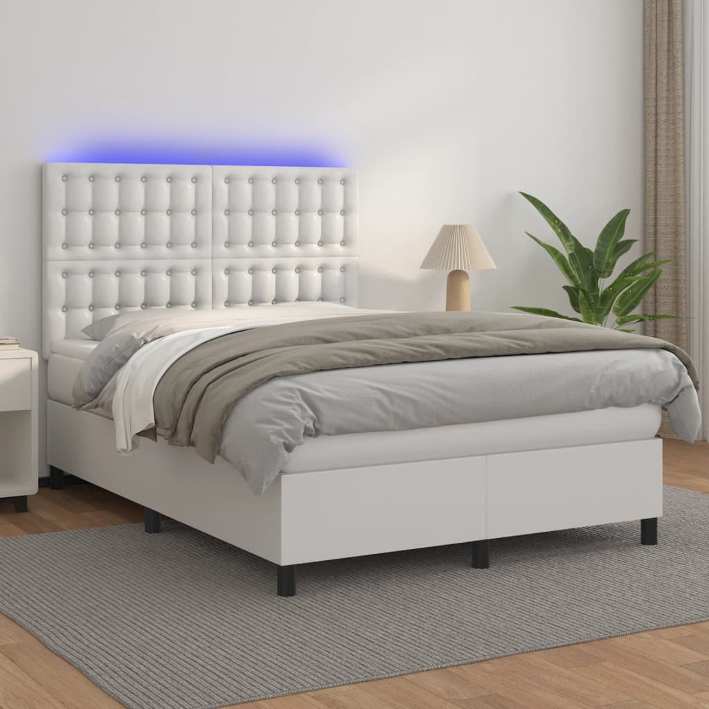 Giroletto Molle con Materasso e LED Bianco 140x200cm Similpelle - homemem39