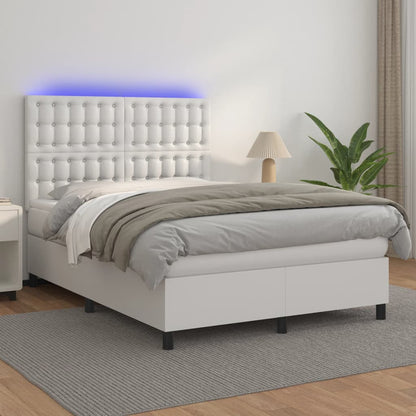 Giroletto Molle con Materasso e LED Bianco 140x200cm Similpelle - homemem39